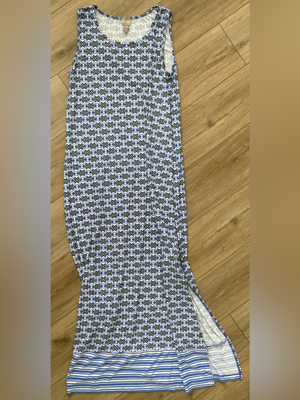 Chico’s Women’s Maxi Tank Dress, Black, White & Blue, Size 2